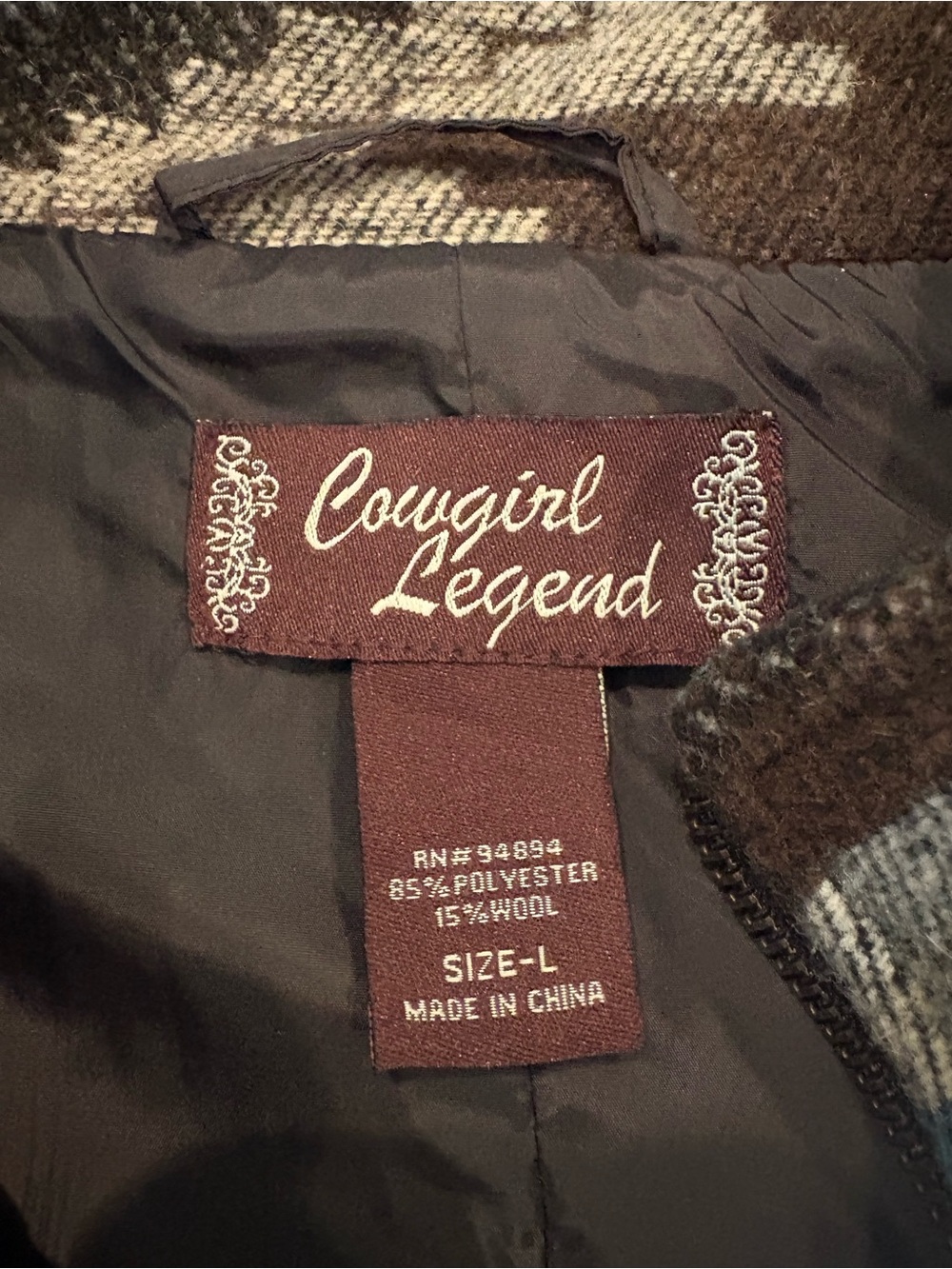 Sleeveless Zip-Front Wool Blend Vest in Brown & Teal - Picture 3 of 7